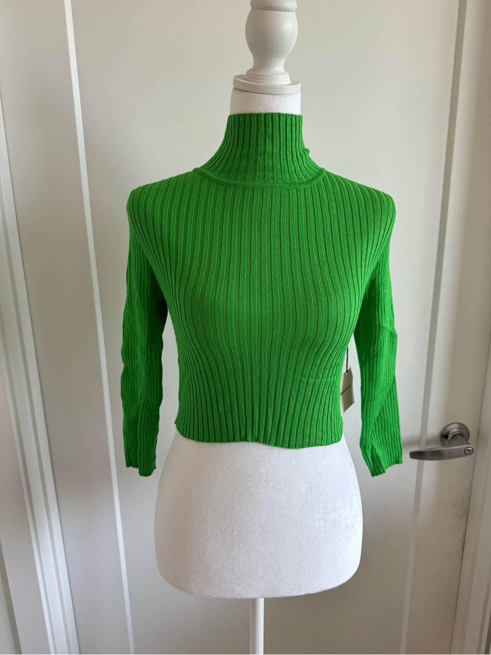 super down Green Ribbed Mock-Neck Women's Sweater